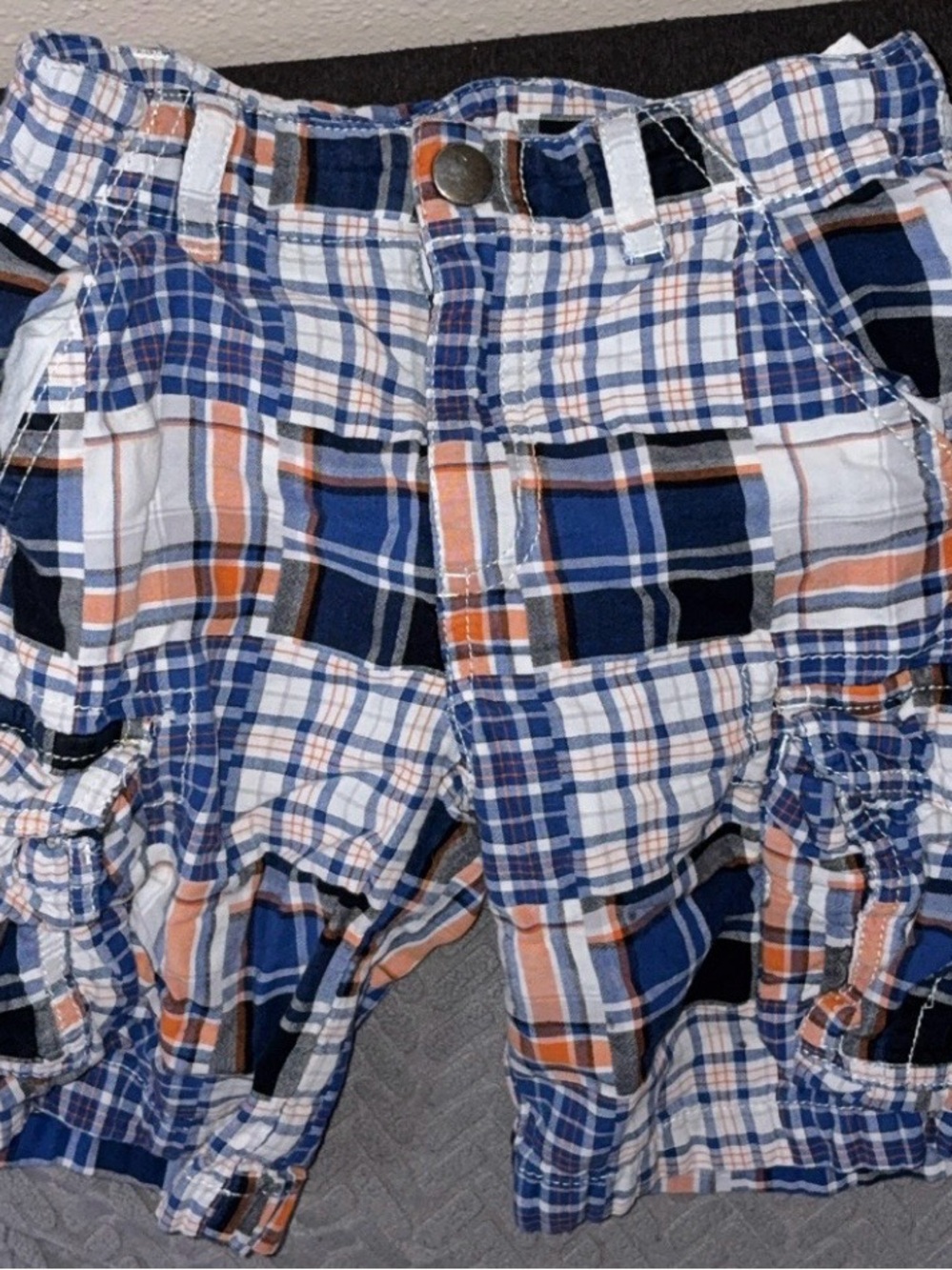 Vintage Gymboree Boys Size 7 Plaid Cargo Shorts Blue Orange White Patchwork